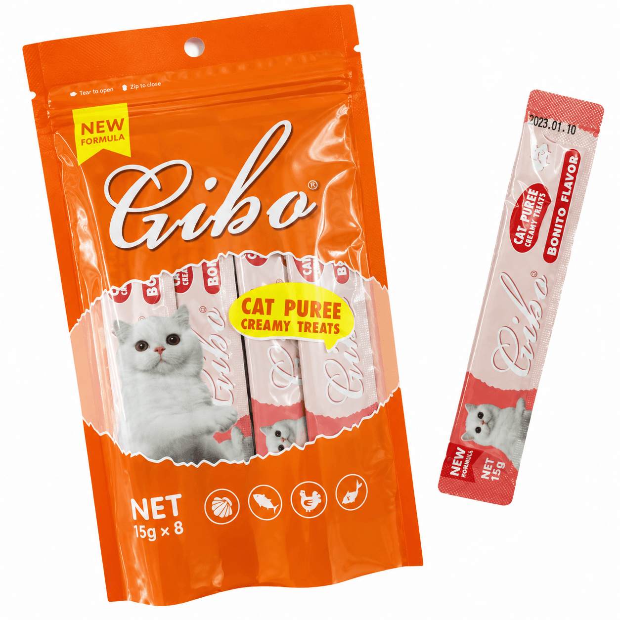 GIBO Bonito Flavor Cat Puree Creamy Treats 15g × 8
