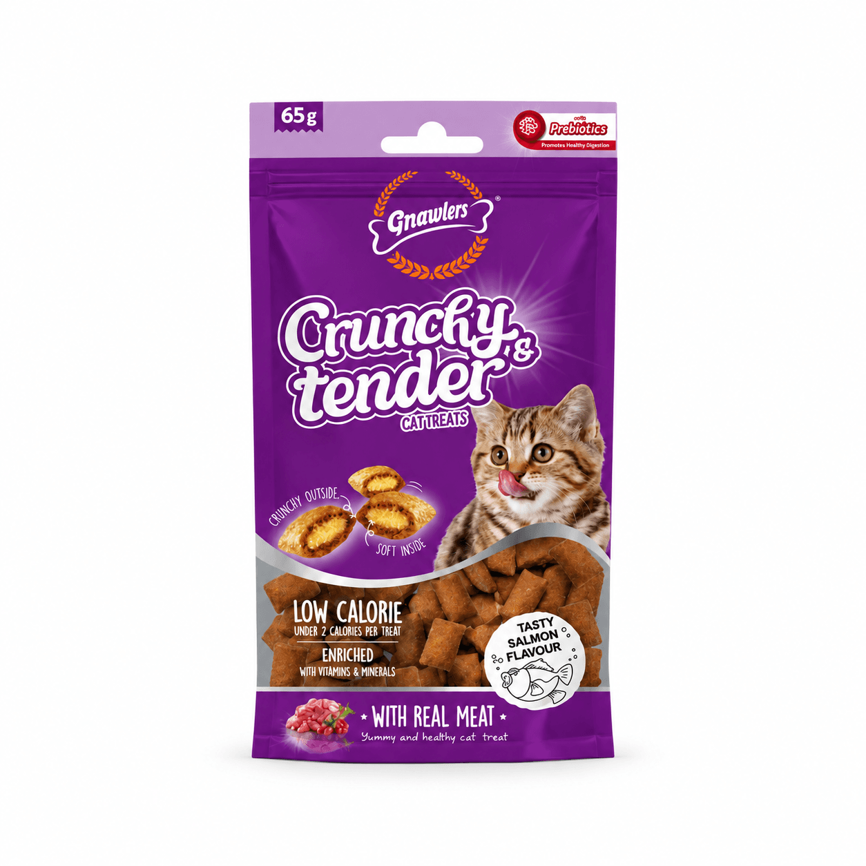 Gnawlers Crunchy & Tender Tasty Salmon Flavour Cat Treats 65g