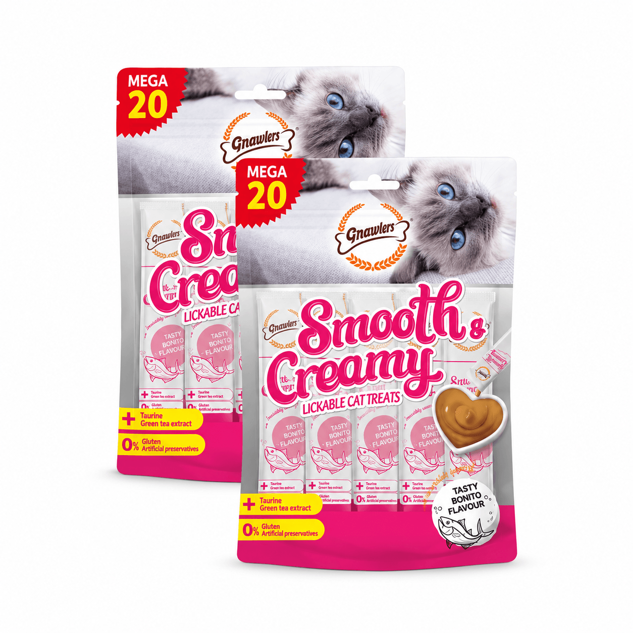 Gnawlers Smooth & Creamy Tasty Bonito Flavour Lickable Cat Treats 300 g (20 × 15 g) view 2