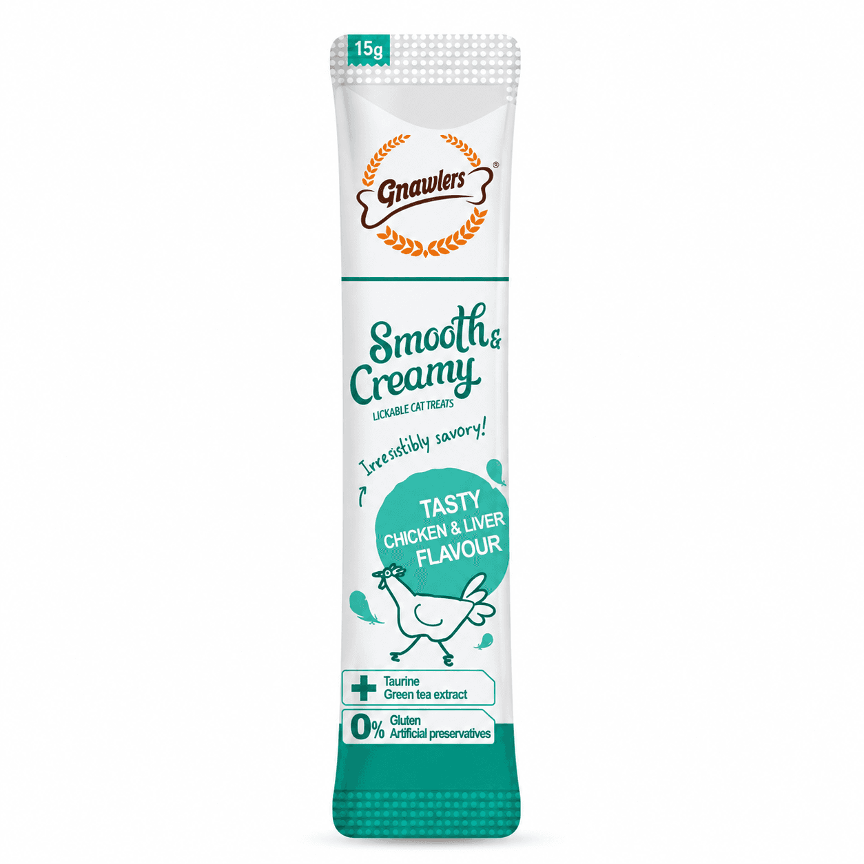 Gnawlers Smooth & Creamy Tasty Chicken & Liver Flavour Lickable Cat Treats 300 g (20 × 15 g) view 2