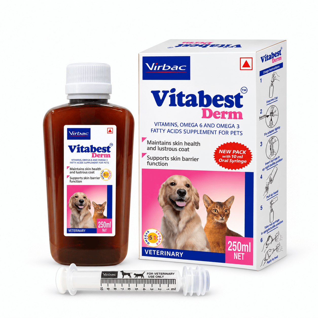 Virbac Vitabest Derm Omega 6 & Omega 3 Skin & Coat Supplement for Dogs & Cats – 250 ml view 2
