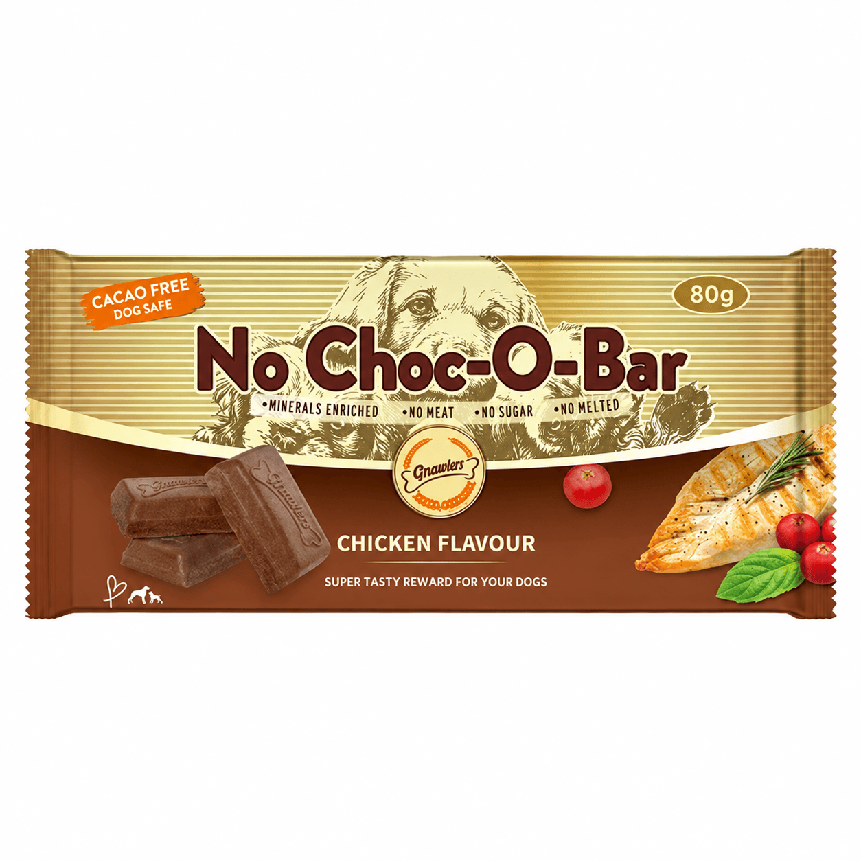 Gnawlers No Choc-O-Bar Chicken Flavour Dog Treat – 80g