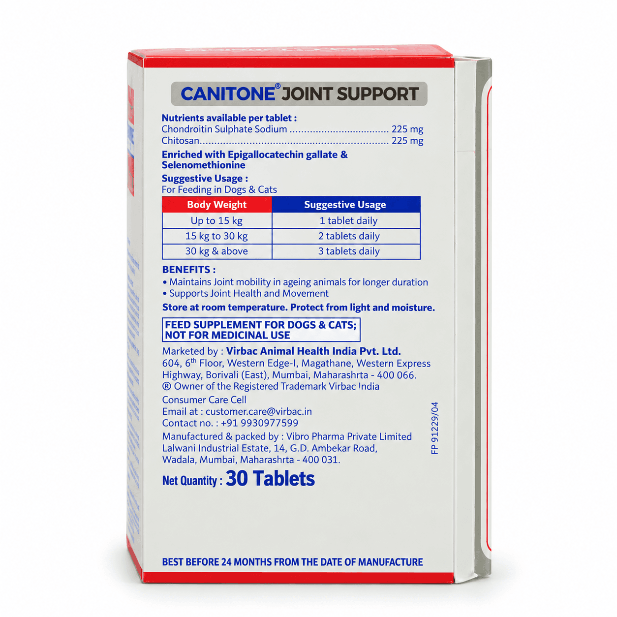 Virbac Canitone Joint Support Supplement for Dogs & Cats – 30 Tablets view 3