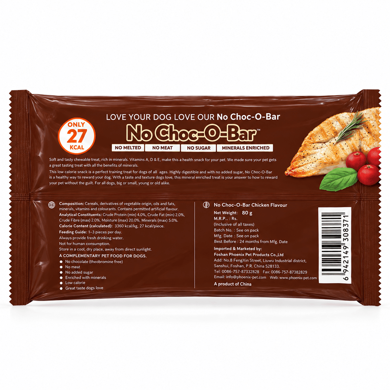 Gnawlers No Choc-O-Bar Chicken Flavour Dog Treat – 80g view 2