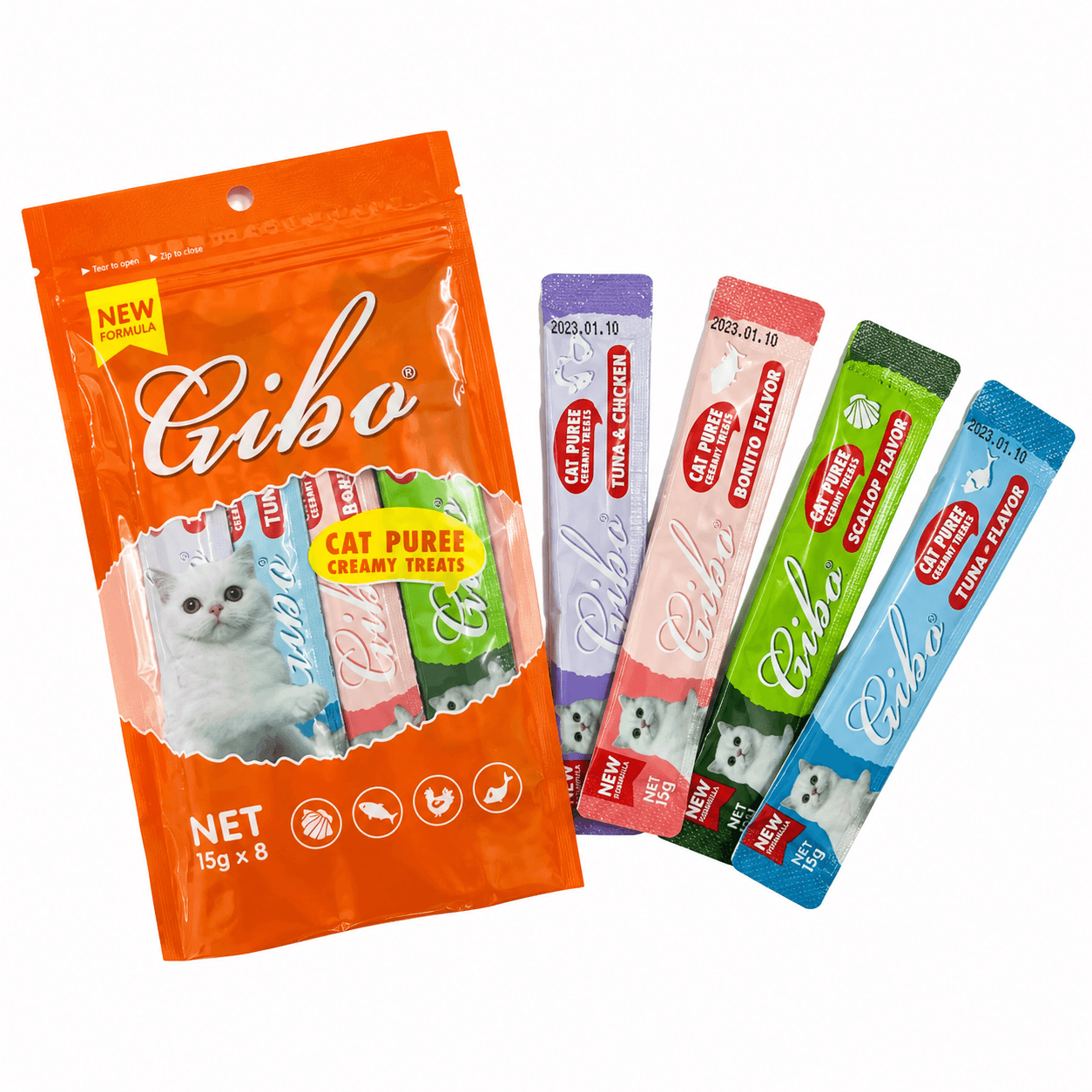 GIBO Bonito Flavor Cat Puree Creamy Treats 15g × 8 view 3