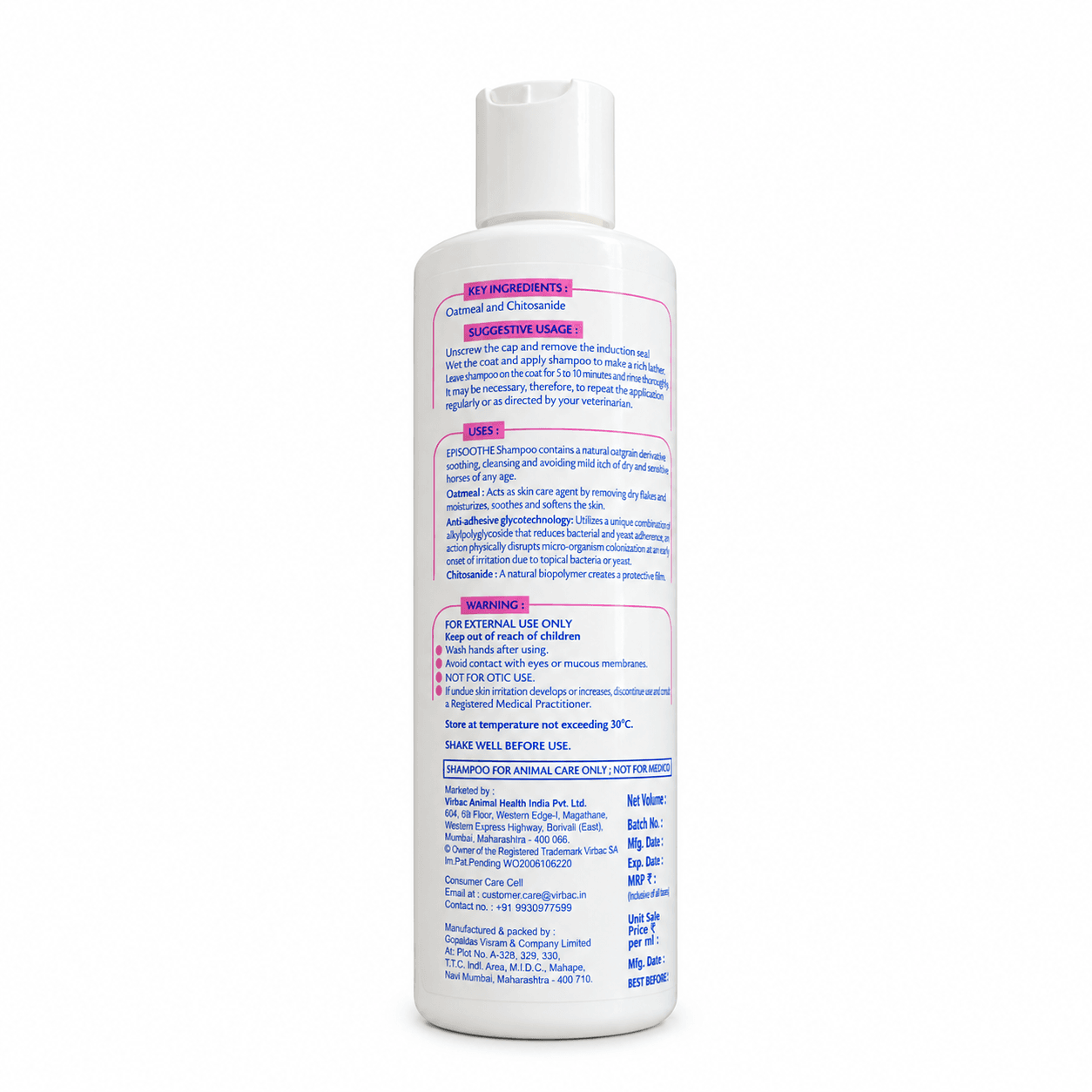 Virbac Episoothe Oatmeal & Chitosanide Shampoo for Dogs & Cats – 200 ml view 2