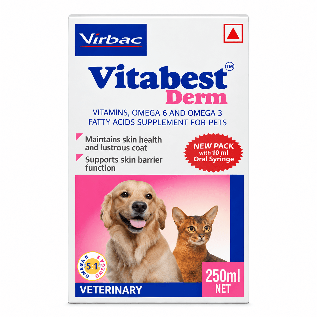 Virbac Vitabest Derm Omega 6 & Omega 3 Skin & Coat Supplement for Dogs & Cats – 250 ml