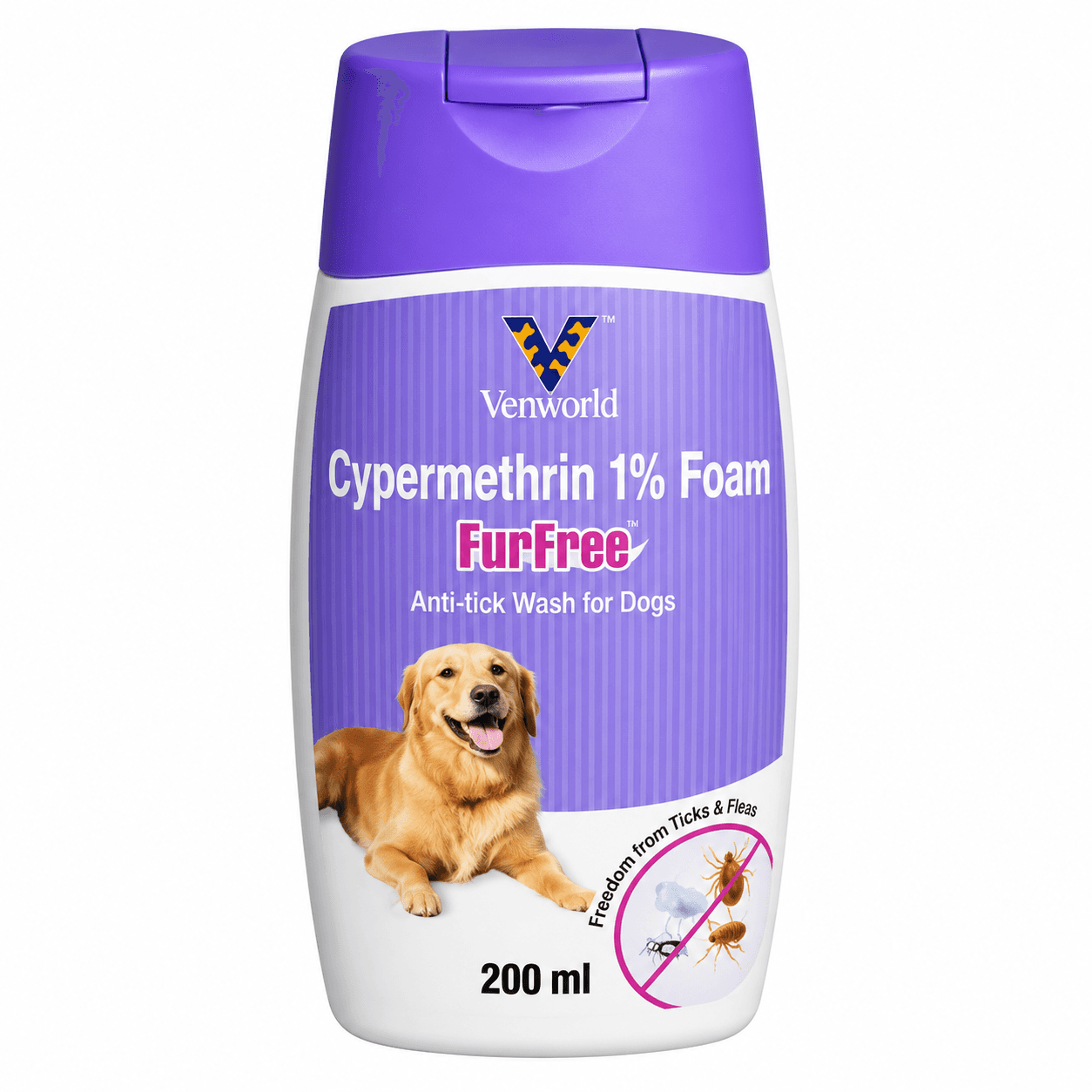 Venworld FurFree Cypermethrin 1% Anti-Tick & Flea Wash for Dogs – 200ml
