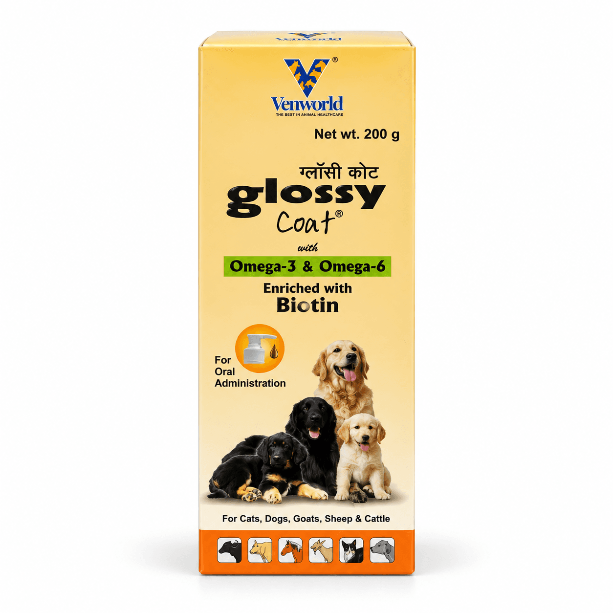 Venworld Glossy Coat Omega 3 & 6 Skin & Coat Supplement for Dogs & Cats 200 g