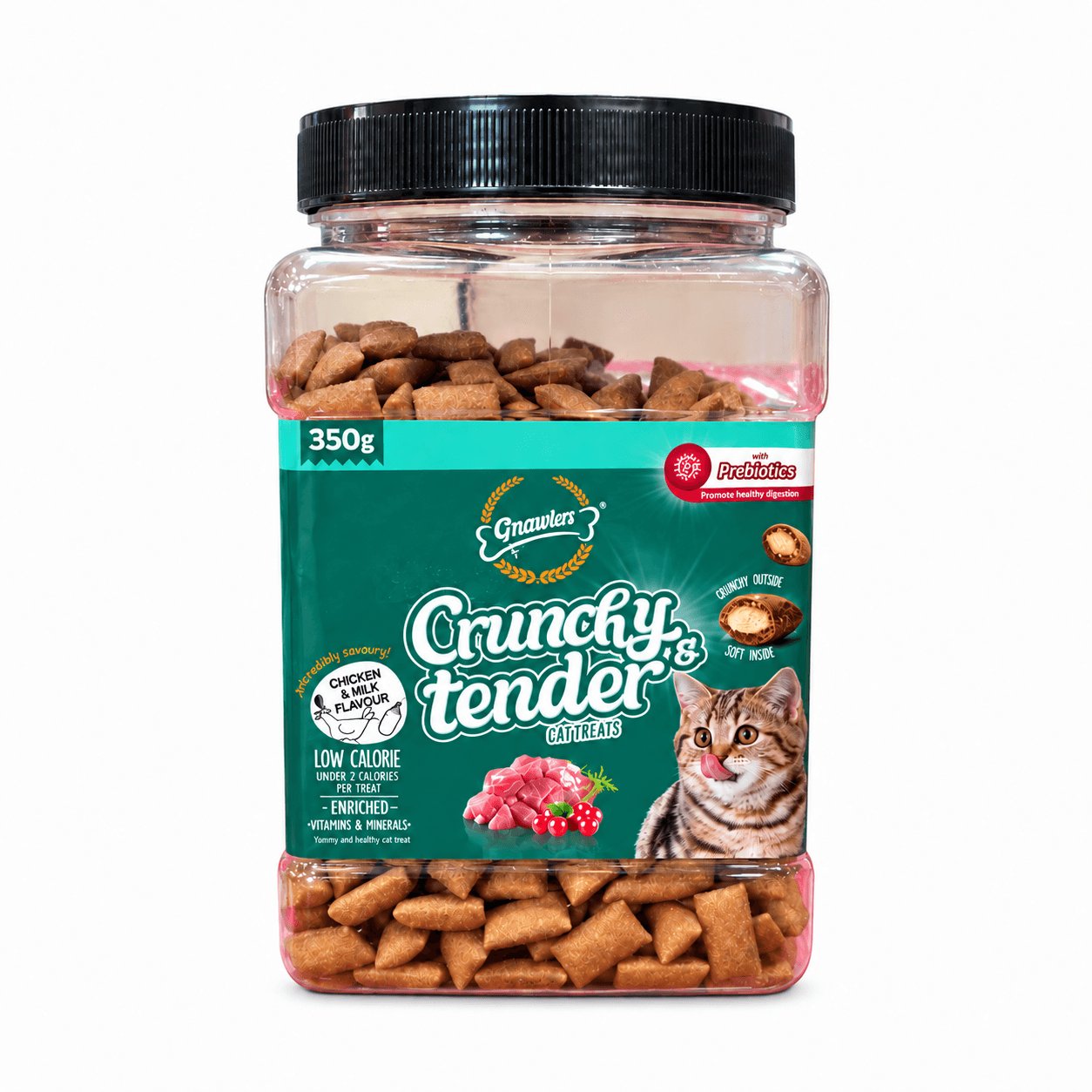Gnawlers Crunchy & Tender Chicken & Milk Flavour Cat Treats 350g