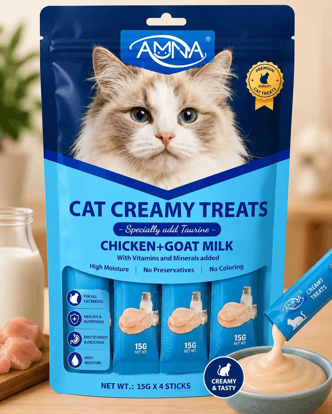 Cat Creamy Treats – Chicken & Goat Milk Soft Lickable Snacks