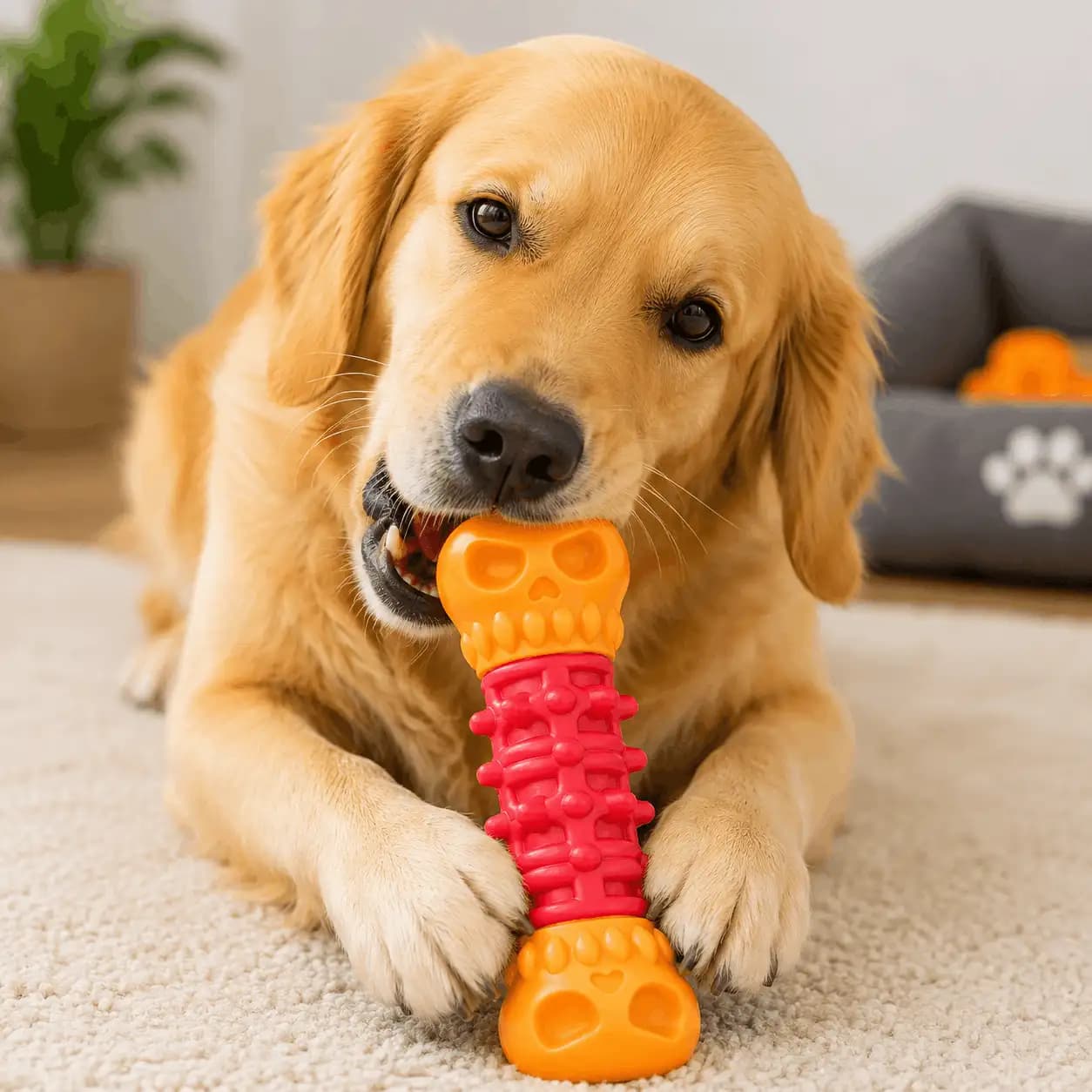 Skull Design Rubber Dog Chew Toy – Interactive Dental Toy for Dogs